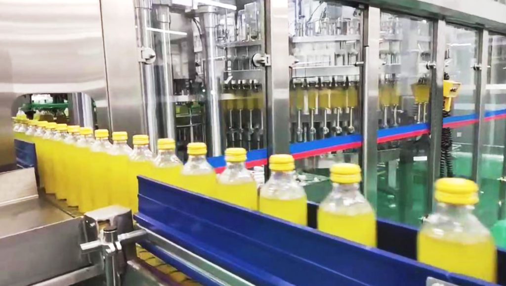 Bottles on a filling line